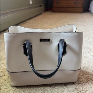 kate spade Two-Tone White Leather Satchel with Black Trim